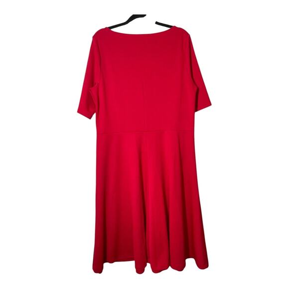 Lands End Red Fit & Flare Dress Midi Modest Large Jersey Knit Sleeve - Picture 2 of 5